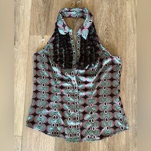 Bisou Bisou Geometric Blouse - Green and Pink